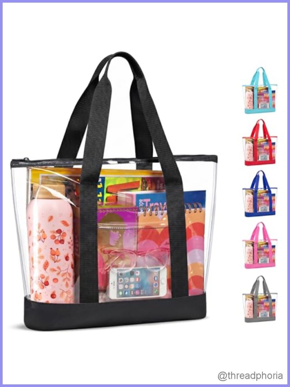 Clear PVC Tote Bag with Zipper, Waterproof Heavy Duty Shoulder Bag